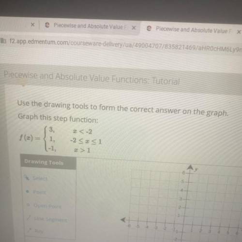 Piecewise and Absolute Value Functions: Tutorial

Use the drawing tools to form the correct answer