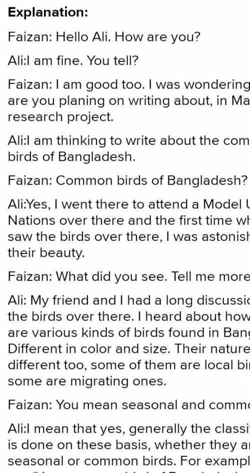 Write a dialogue between two friends on Migratory Birds.wrong answers or inappropriate answers will