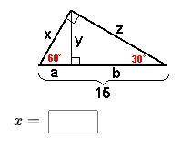 Using the figure below, find the value of x. Enter your answer as a simplified radical or improper