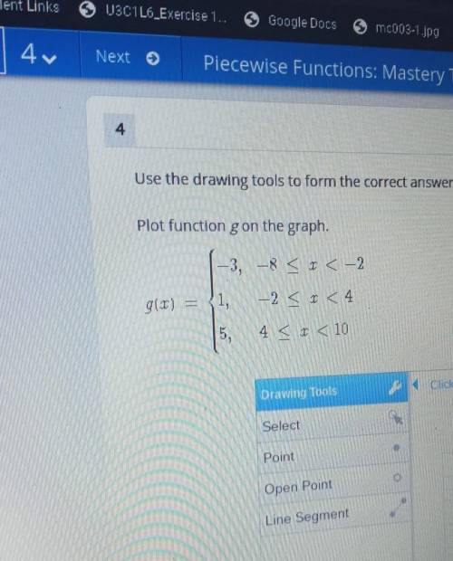 Use the drawing tools to form the correct answer on the graph. Plot function gon the graph. ​
