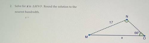 Solve for x in MNO. Round the solution to the nearest hundredth. 
x =