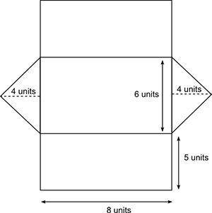 (05.06 LC)The net of an isosceles triangular prism is shown. What is the surface area, in square un