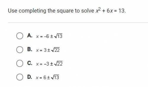 Use completing the square to solve x^2+6x=13