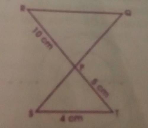 in the diagram below,RQ is parallel to ST. ST =4cm RP =10cm PT = 5cm a.find,. i.the scale factor. i