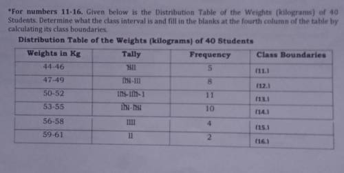 given below is the distribution table of the weights (kilograms) of 40 students. determine what the