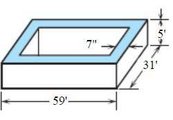 A company needs to create a concrete foundation 5ft deep measuring 59ft by ​31ft, outside​ dimensio