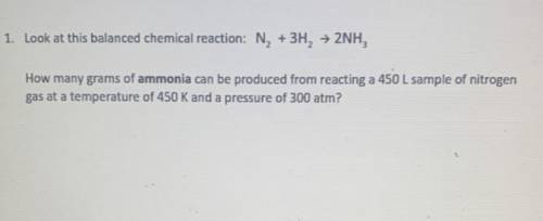 How many grams of ammonia can be produced from reacting a 450 L sample of nitrogen gas at a tempera