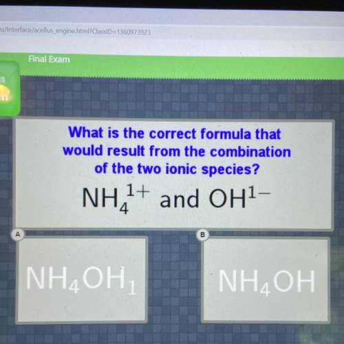 What is the correct formula that

would result from the combination
of the two ionic species?
NH,+