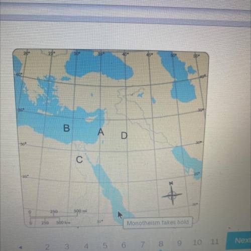 Location B is which place?

A.Egypt
B.Syrian Desert
C.Canaan
D.Mediterranean Sea