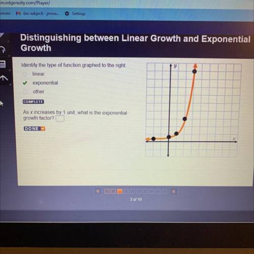 As x increases by 1 unit, what is the exponential growth factor??