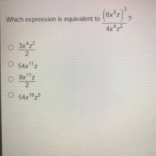 Which expression is equivalent to (6x5z)3/4x4z2?
