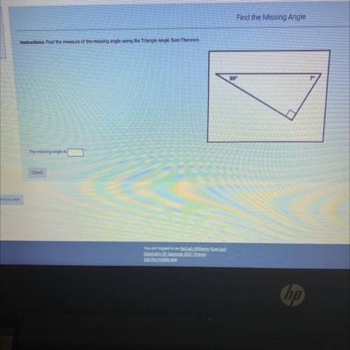 Find the measure of the missing angle using the triangle angle sum theorem