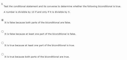 Test the conditional statement and its converse to determine whether the following biconditional is