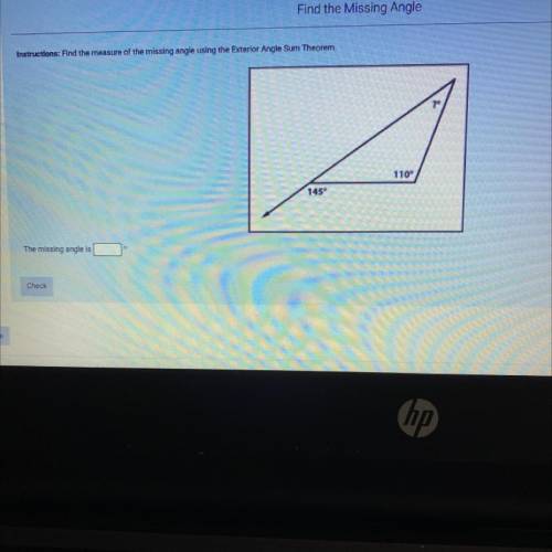 Find the measure of the missing angle using exterior angle sum theorm