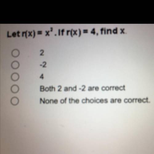 Letr(x)= x?. If r(x)= 4, find x.