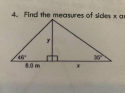 Find the measures of sides x and y to the nearest tenth of a metre