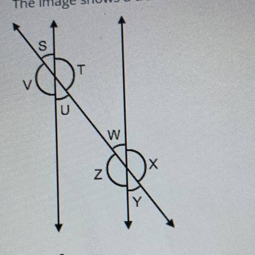 The image shows a transversal passing through two parallel lines. Use it to answer the questions th
