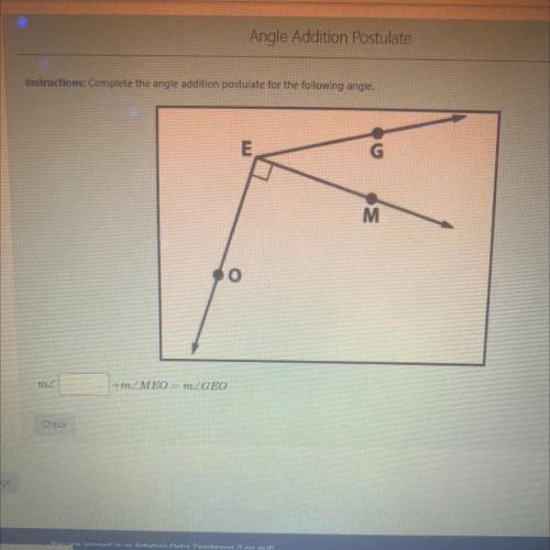 Complete the angle addition postulate for the following angle