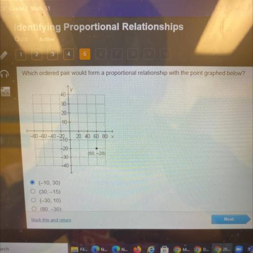Which ordered pair would form a proportional relationship with the point graphed