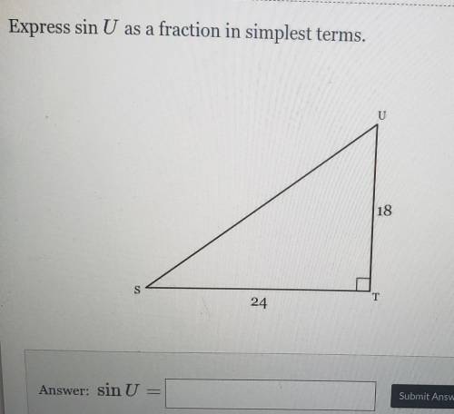 Express sin U as a fraction in simplest terms​