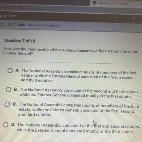 How was the membership of the National Assembly different from that of the

Estates General?
O A.
