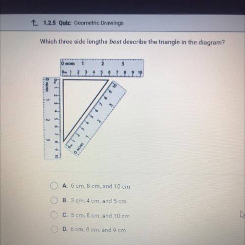 HELP ASAP // Which three side lengths best describe the triangle in the diagram?

ONES
3
1
??
2.2.