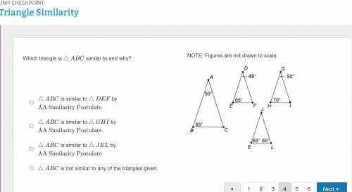 Which triangle is ​△ABC​ similar to and why?

△ABC is similar to △DEF by ​AA Similarity Postulate​
