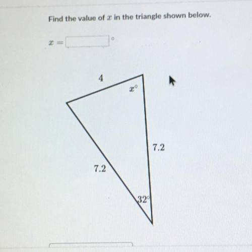 Please help urgent!!! Find the value of x in the triangle shown below!