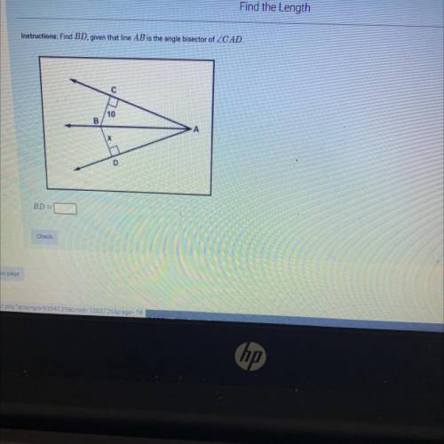 Find BD , given that line AB is the angle bisector of