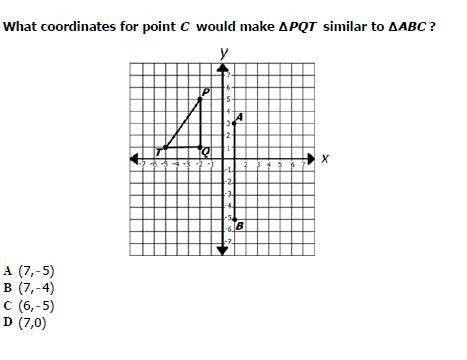 What coordinates for point c would make pqt simular to abc
