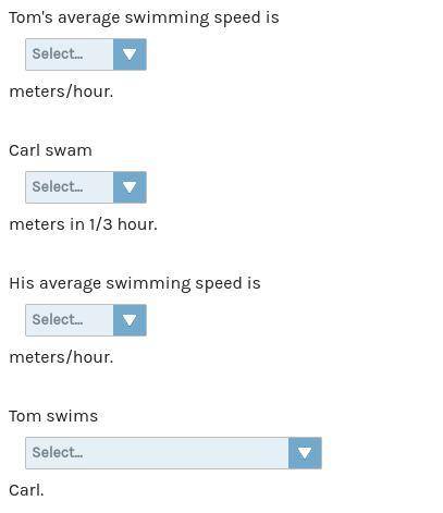 In training for a swim meet, Tom swam 1000 meters in 2/3 hour. His swimming partner, Carl, swam 1/2