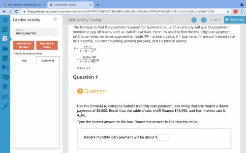 Use the formula to compute Isabel’s monthly loan payment, assuming that she makes a down payment of