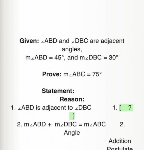 PLEASE HELP ASAP

Select the reason that best supports statement 1 in the given proof.
A.Given
B.D