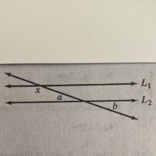 In the figure, L1 || L2. 2x=174º. Find Za+Zb.