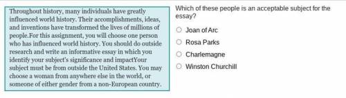 Which of these people is an acceptable subject for the essay? Joan of Arc Rosa Parks Charlemagne Wi