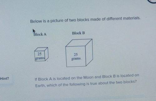 Below is a picture of two blocks made of different materials. Block A Block B grams grams If Block