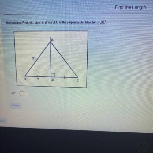 Find AC, given that line AD is the perpendicular bisector of BC