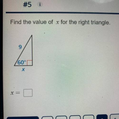 Find the value of x for the right triangle.