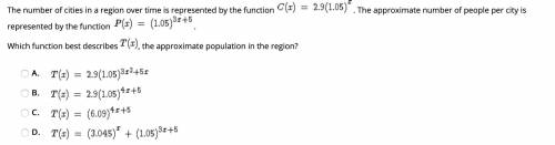 The number of cities in a region over time is represented by the function C(x)=2.9(1.05)^x. The app