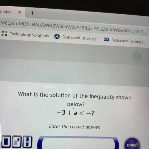 What is the solution of the inequality shown below? 
-3+a<-7