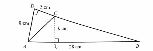 In the following diagram, AB = 28 cm, DC = 5 cm and AD = 8 cm. BCD is a straight line. Find the val