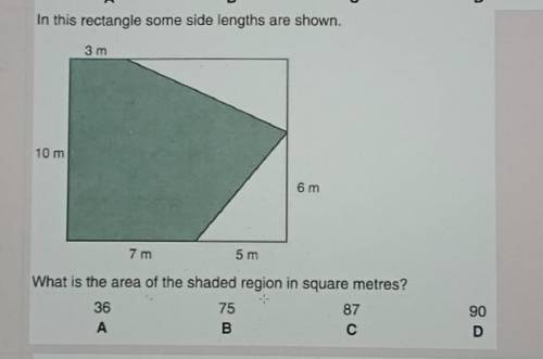 In this rectangle some side lengths are shown. 3 m 10 m 6 m 7 m 5 m What is the area of the shaded