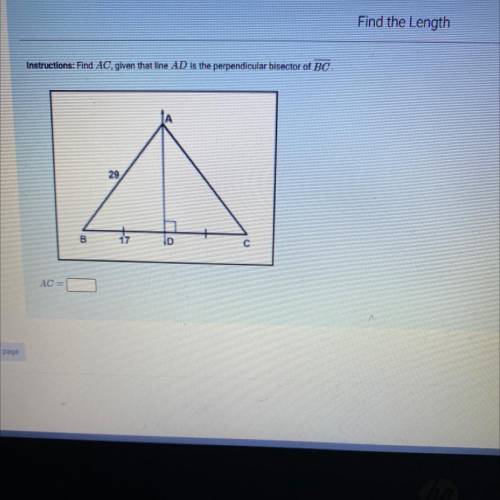 Find AC , given that line AD is the perpendicular bisector of BC