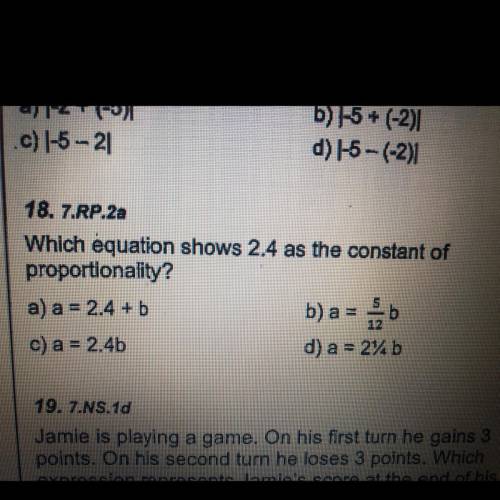 Which equation shows 2.4 as the constant of
proportionality?