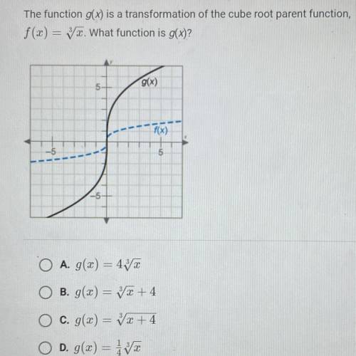 The function g(x) is a transformation of the cube root parent function,

f(x) = yx. What function