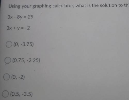 Using your graphing calculator what is the solution to this system?​