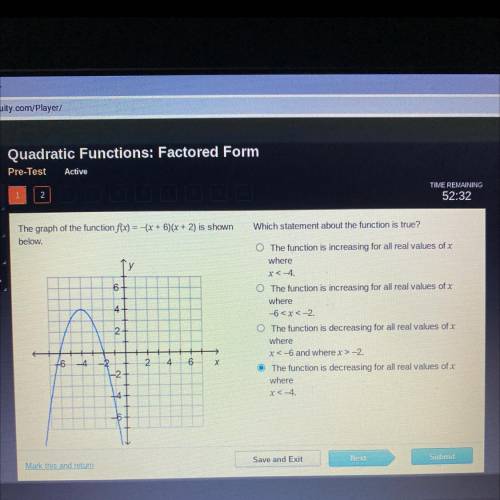 Which statement about the function is true?

The graph of the function f(x) = -(x + 1)(x + 2) is s