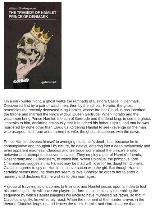 (SOMEONE HELP I HAVE THIS DUE TOMORROW!)

Central Idea of Hamlet
Reflect on the ideas presented in