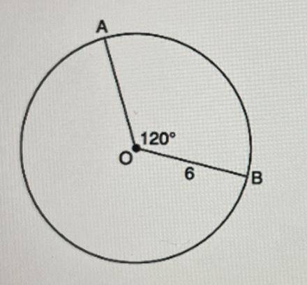 In circle O, the length of OB is 6 inches, and the measure of ∠AOB is 120°. What is the length of a
