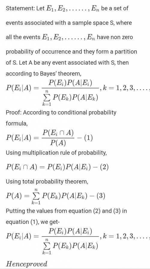 State and prove Bayes Theorem​
